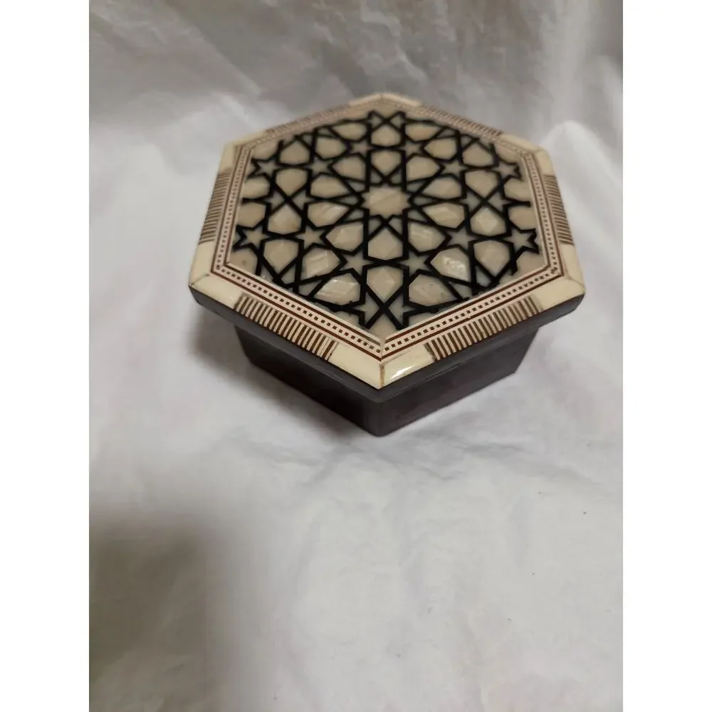 Egyptian Handmade Mother of Pearl Wooden Jewelry Box Treasury Style- Mosaic